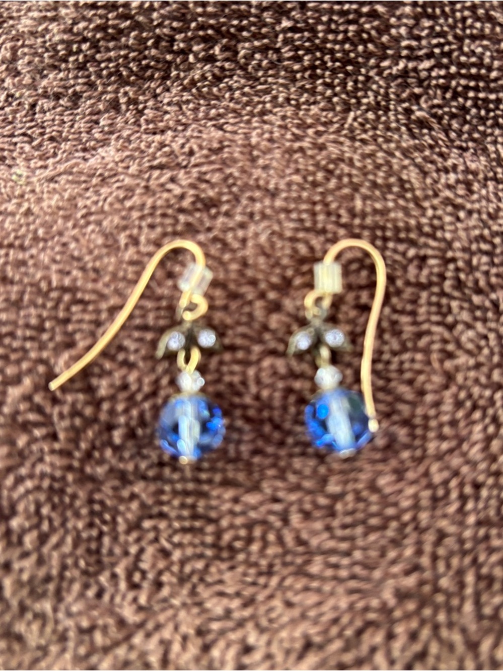 Gold-Tone Blue Crystal Drop Earrings with Sparkling Accents